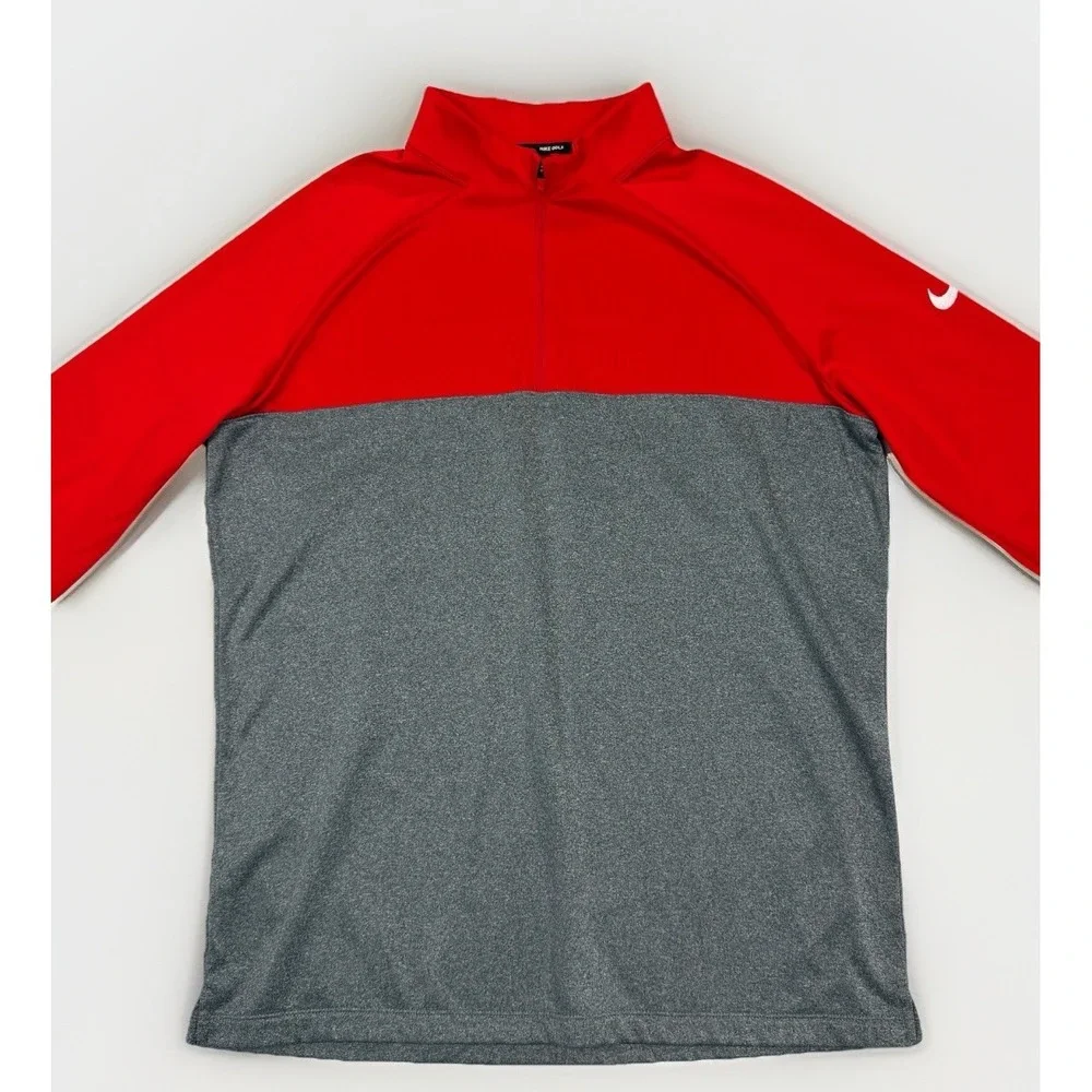 Nike Golf Men's Large Red Gray 1/4 Zip Pullover‎ Long Sleeve